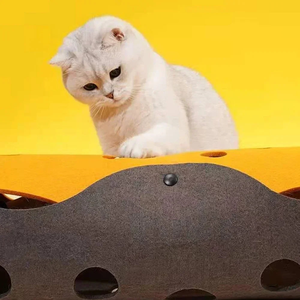 Cheese-themed Convertible Felt Cat Tunnel & Play Mat