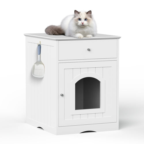 Wooden Cat Litter Box Enclosure with Storage Drawer