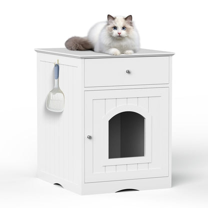 Wooden Cat Litter Box Enclosure with Storage Drawer