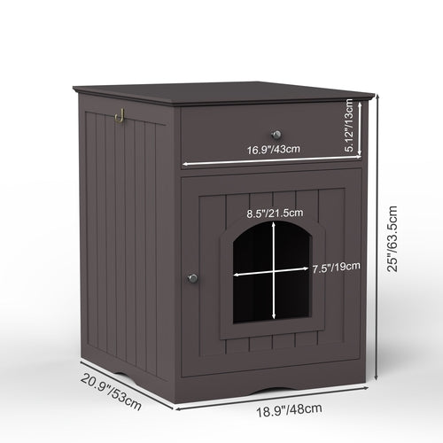 Wooden Cat Litter Box Enclosure with Storage Drawer