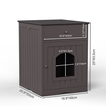 Wooden Cat Litter Box Enclosure with Storage Drawer