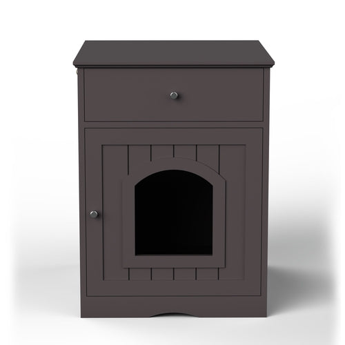 Wooden Cat Litter Box Enclosure with Storage Drawer