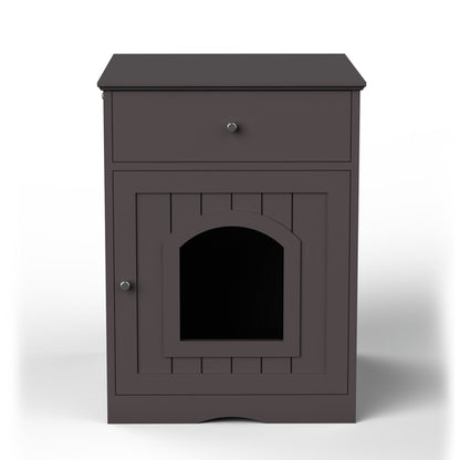Wooden Cat Litter Box Enclosure with Storage Drawer