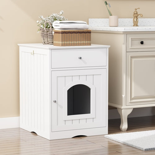 Wooden Cat Litter Box Enclosure with Storage Drawer
