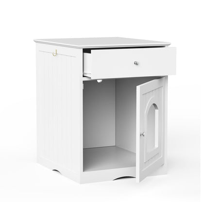 Wooden Cat Litter Box Enclosure with Storage Drawer