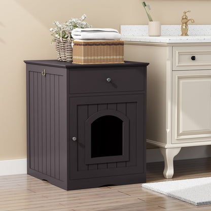 Wooden Cat Litter Box Enclosure with Storage Drawer