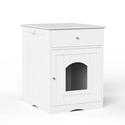 Wooden Cat Litter Box Enclosure with Storage Drawer