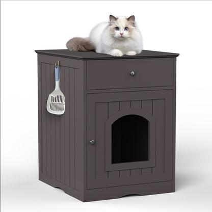 Wooden Cat Litter Box Enclosure with Storage Drawer