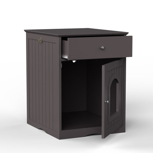 Wooden Cat Litter Box Enclosure with Storage Drawer