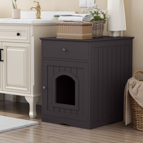 Wooden Cat Litter Box Enclosure with Storage Drawer