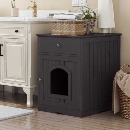 Wooden Cat Litter Box Enclosure with Storage Drawer