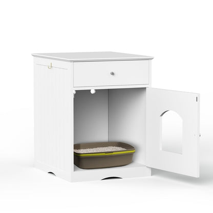 Wooden Cat Litter Box Enclosure with Storage Drawer
