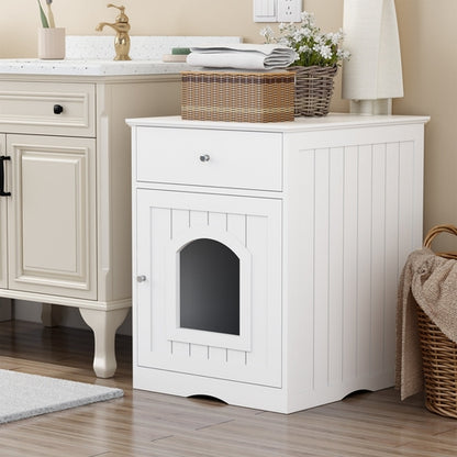 Wooden Cat Litter Box Enclosure with Storage Drawer