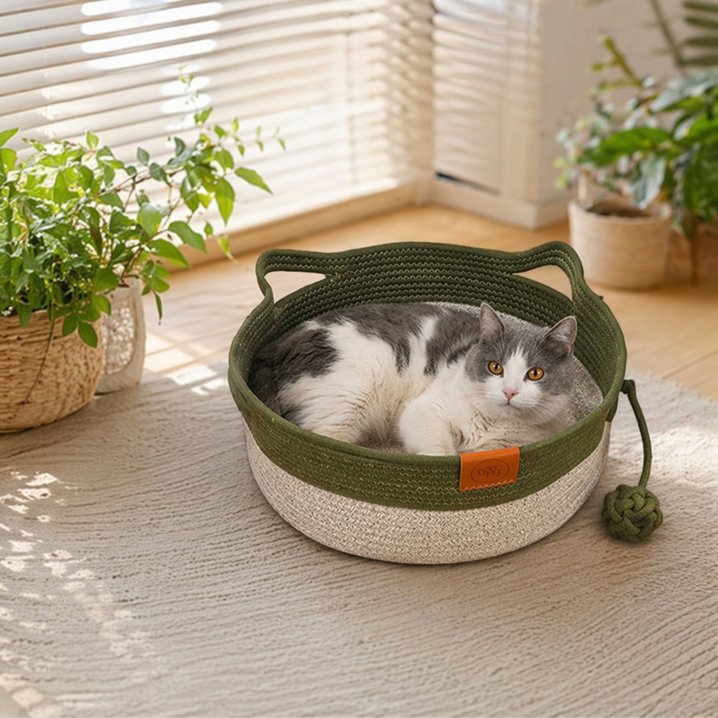 Interactive Cotton Rope Boho Cat Bed