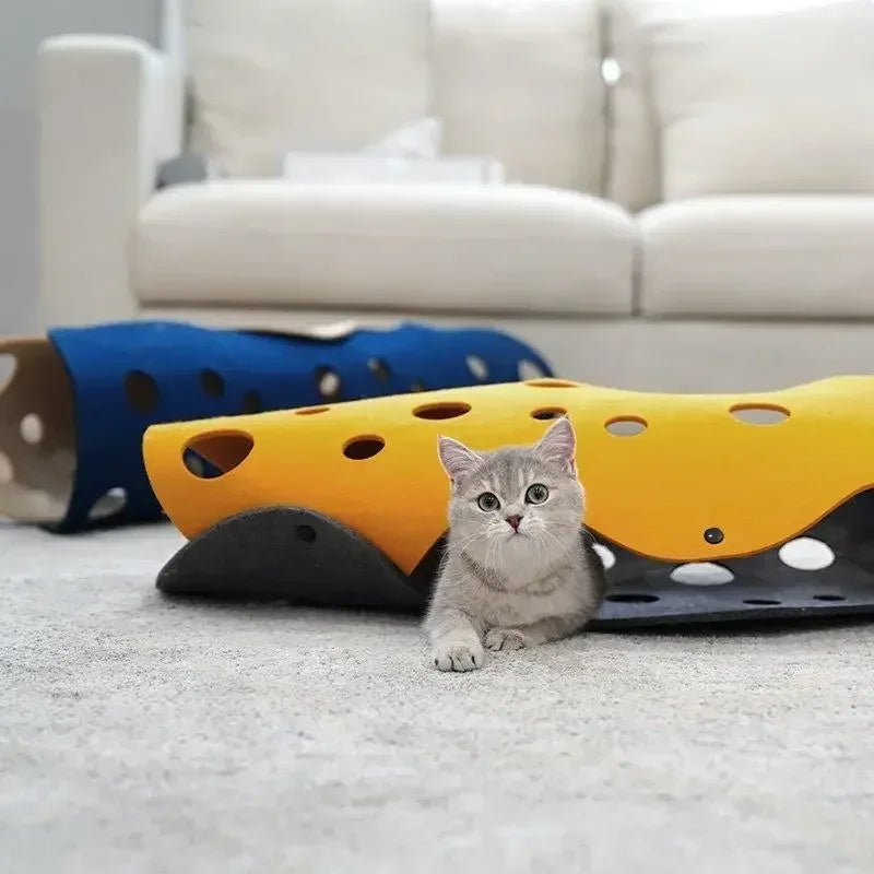 Cheese-themed Convertible Felt Cat Tunnel & Play Mat