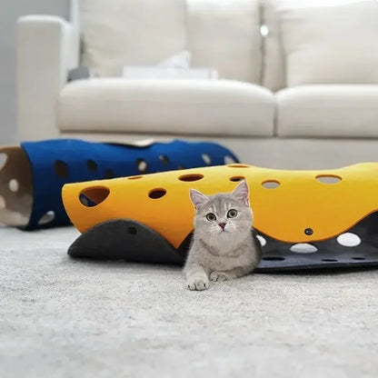 Cheese-themed Convertible Felt Cat Tunnel & Play Mat