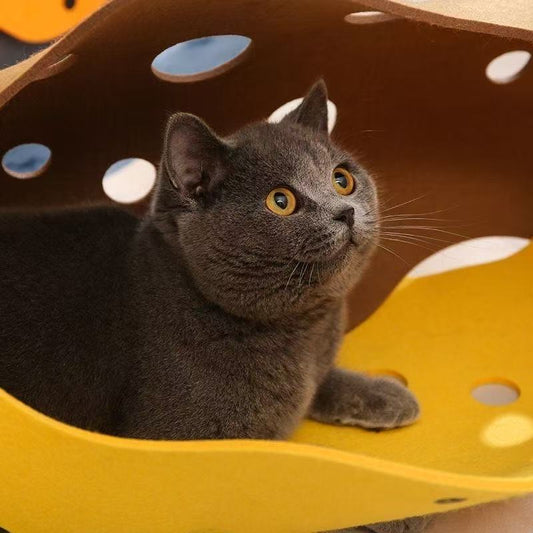 Cheese-themed Convertible Felt Cat Tunnel & Play Mat