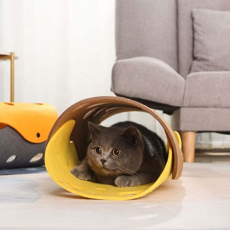 Cheese-themed Convertible Felt Cat Tunnel & Play Mat