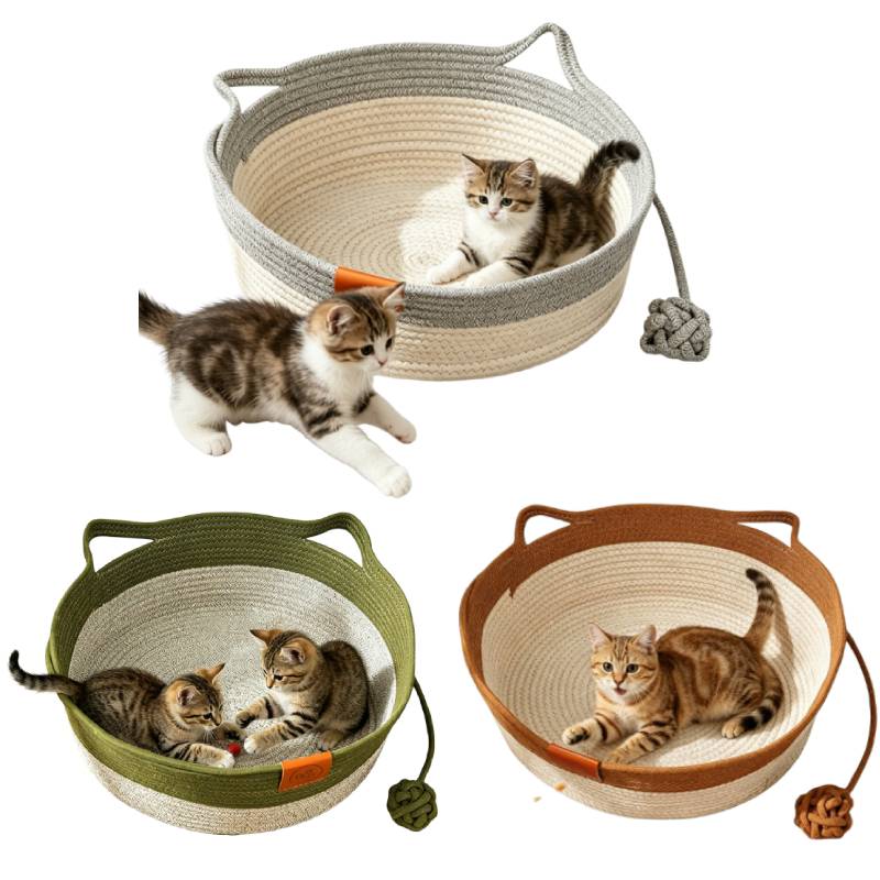 Interactive Cotton Rope Boho Cat Bed