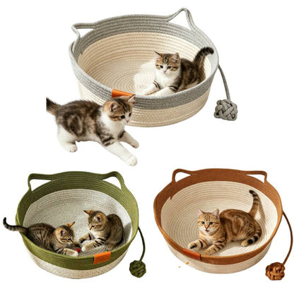 Interactive Cotton Rope Boho Cat Bed