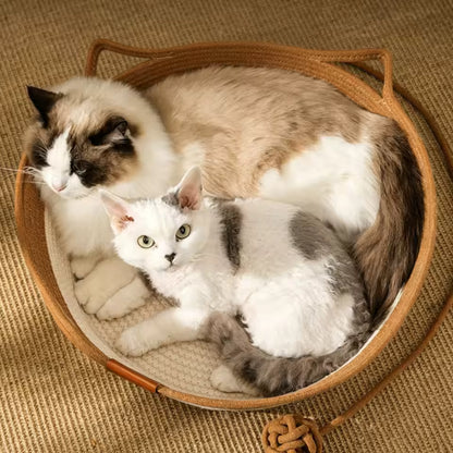 Interactive Cotton Rope Boho Cat Bed