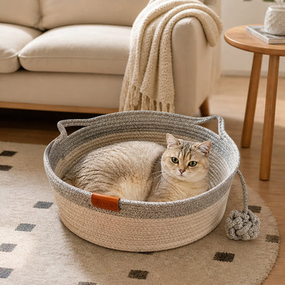 Interactive Cotton Rope Boho Cat Bed