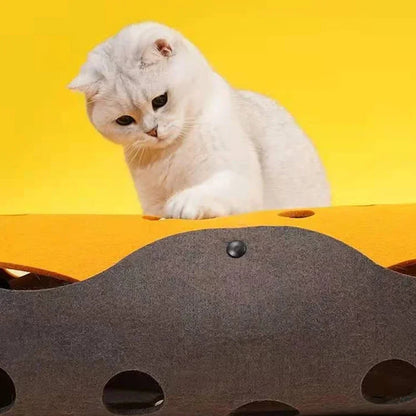 Cheese-themed Convertible Felt Cat Tunnel & Play Mat