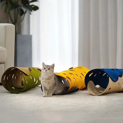 Cheese-themed Convertible Felt Cat Tunnel & Play Mat