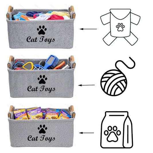 Felt Cat Supplies Storage Basket with Handle
