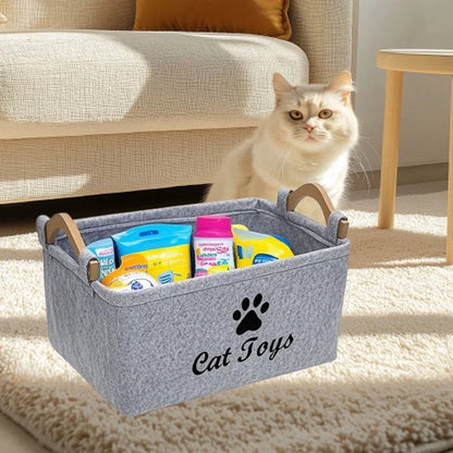 Felt Cat Supplies Storage Basket with Handle