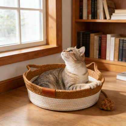 Interactive Cotton Rope Boho Cat Bed