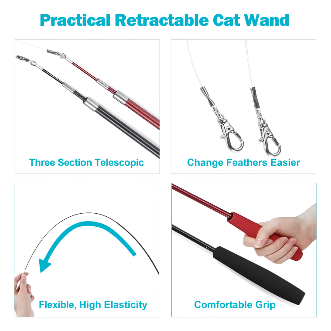 Interactive Retractable Cat Wand Toy with Feather Refills