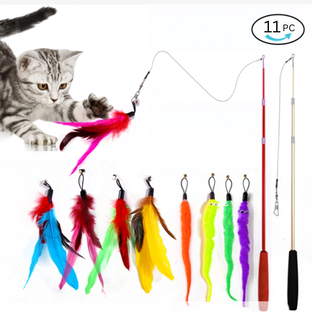 Interactive Retractable Cat Wand Toy with Feather Refills