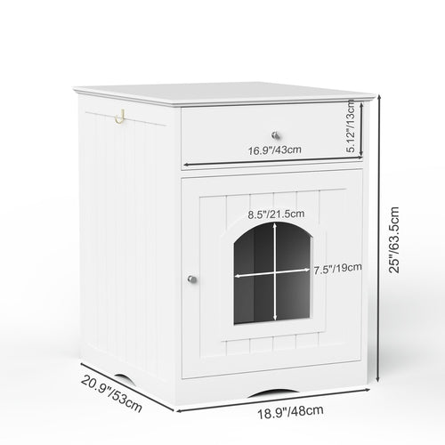 Wooden Cat Litter Box Enclosure with Storage Drawer