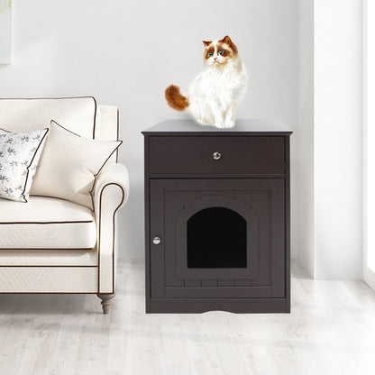 Wooden Cat Litter Box Enclosure with Storage Drawer